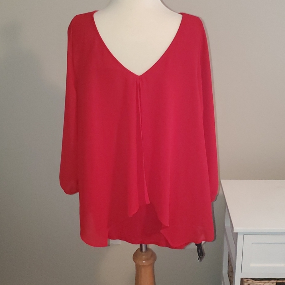 BCX Red Cold Sleeve top